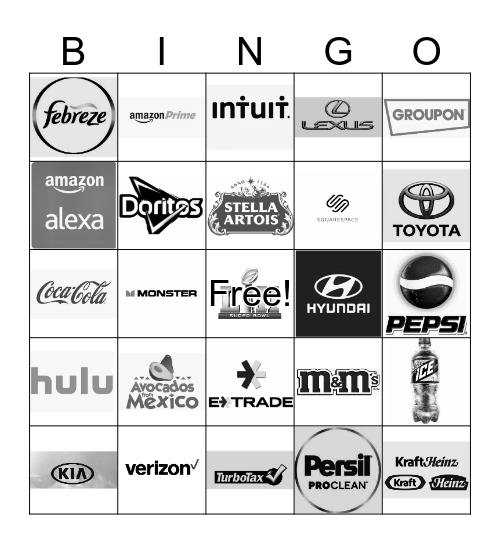 SUPER BOWL COMMERCIAL BINGO Card