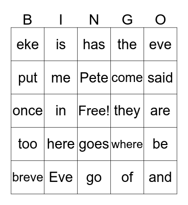 Magic e (e__e) Bingo Card