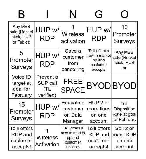 Rogers Wireless Bingo Card