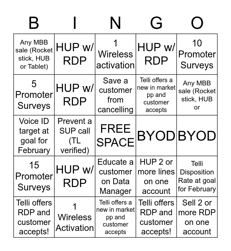 Rogers Wireless Bingo Card
