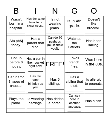 Jeff's Place Bingo! Bingo Card