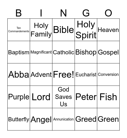Bingo for Jesus Bingo Card