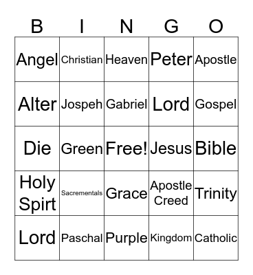 Bingo for Jesus Bingo Card