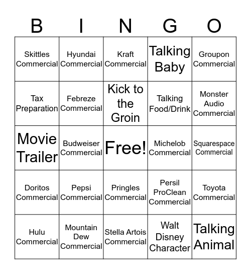 Super Bowl 2018 Bingo Card