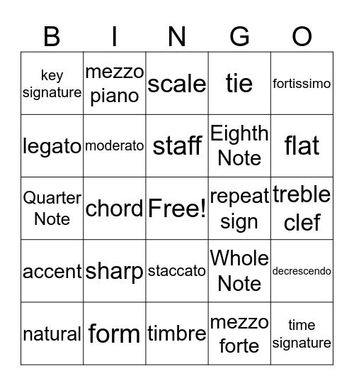 Mr. Gilbert's Music Bingo! Bingo Card