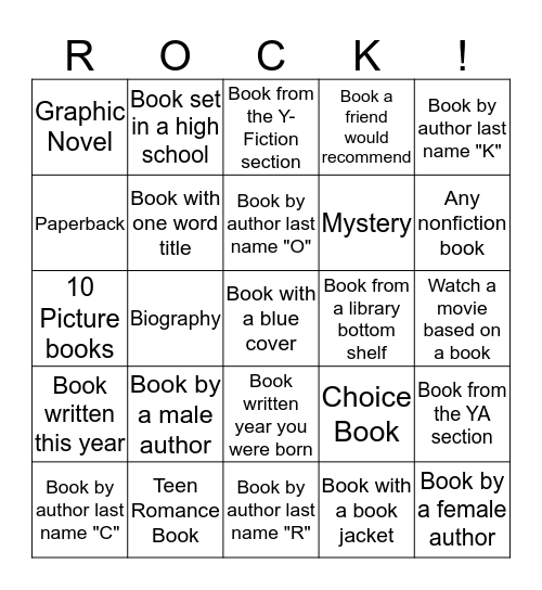 Teen "Libraries Rock" Bingo Card