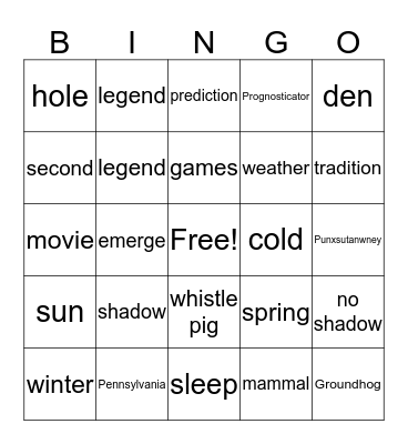 Groundhog Day Bingo Card