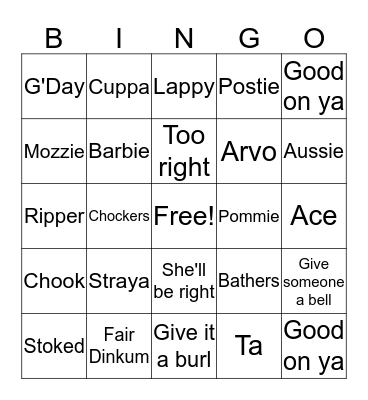 Australian Bingo! Bingo Card