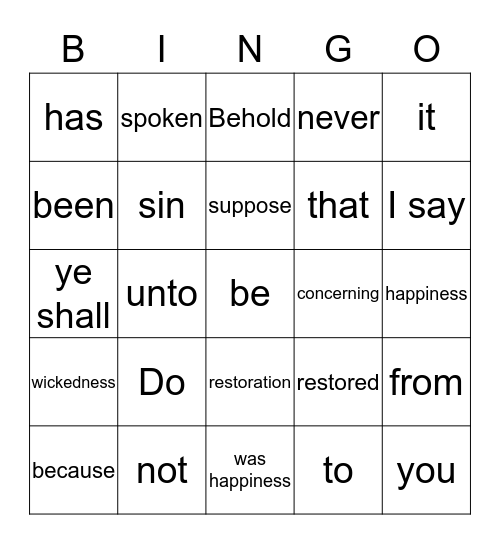 Alma 41:10 Bingo Card
