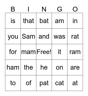List 1-15 Bingo Card