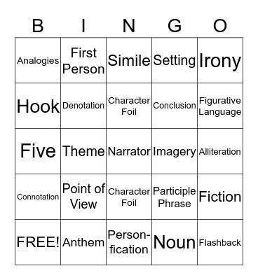 Literary Terms Bingo Card