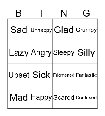 Feelings! Bingo Card