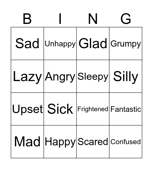 Feelings! Bingo Card