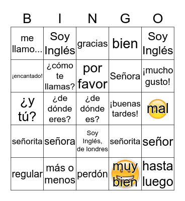 Spanish Unit 1 Bingo Card