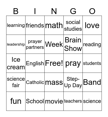 Catholic Schools Week Bingo Card