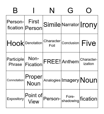 Literary Terms Bingo Card