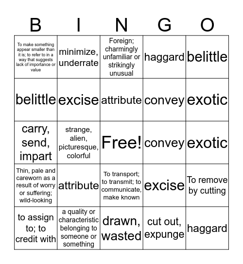 Level C Unit 7 Bingo (1-6) Bingo Card