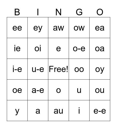 vowel review Bingo Card