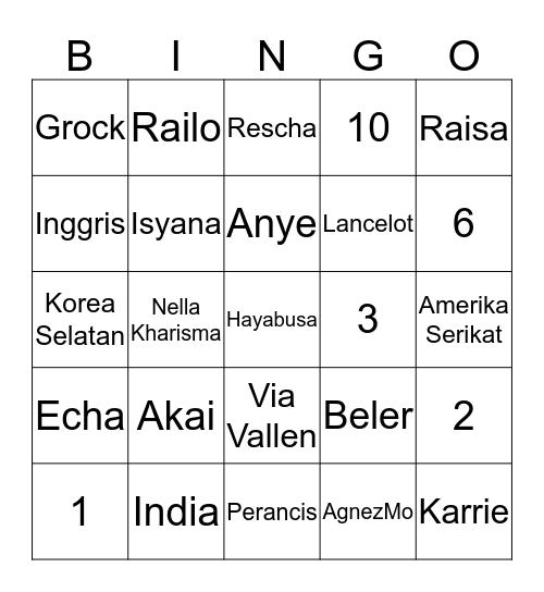 ANYE SEMANGAT MENANG !!! Bingo Card