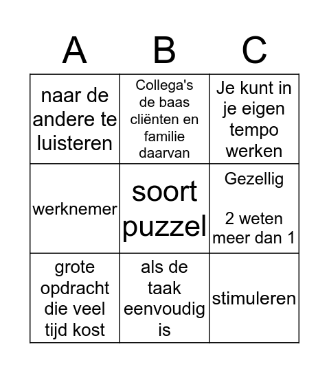 Samenwerken Bingo Card