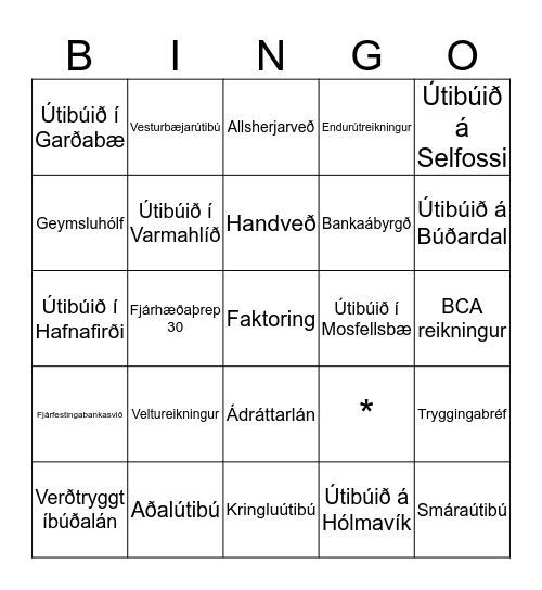 Arion banka Bingo Card