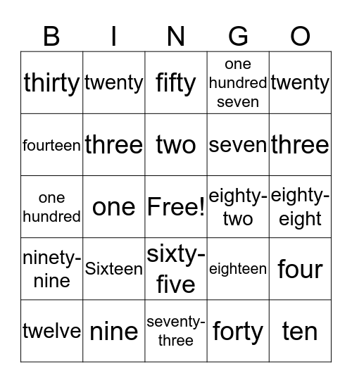 Number Words Bingo Card