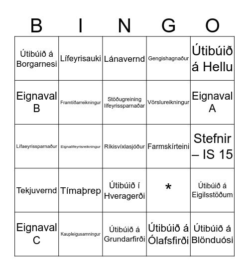 Arion banka Bingo Card