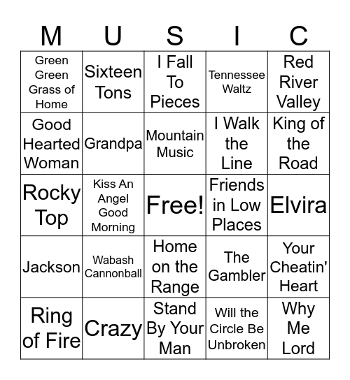 Classic Country Bingo Card