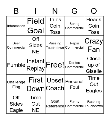 Super Bowl Bingo 2018 Bingo Card