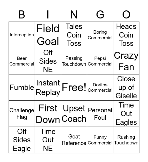 Super Bowl Bingo 2018 Bingo Card