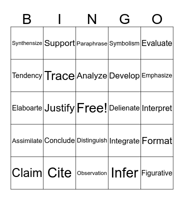 Vocabulary Bingo Card