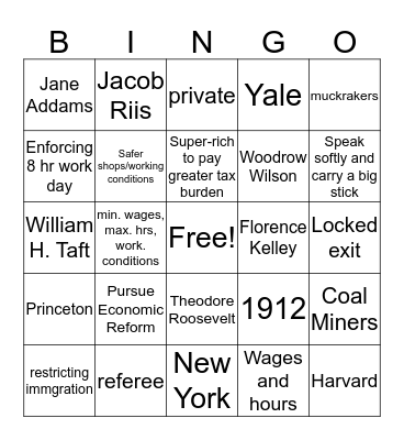 Progressivism Review Bingo Card