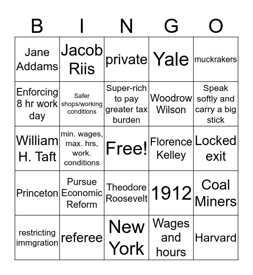 Progressivism Review Bingo Card