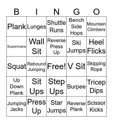 Fitness Bingo Card