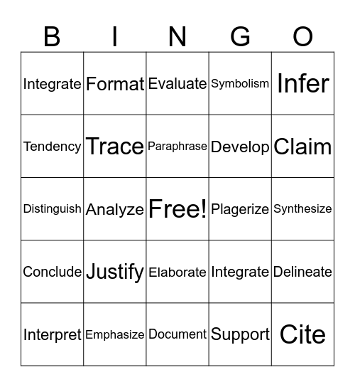 Vocabulary Bingo Card