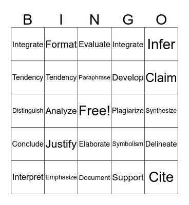 Vocabulary Bingo Card