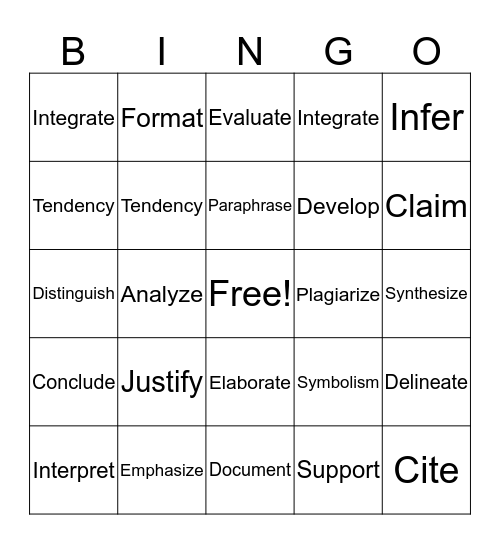 Vocabulary Bingo Card