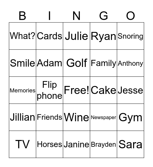 Tony's Birthday Bingo Card