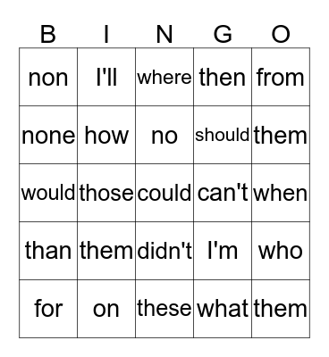Sight Words III Bingo Card
