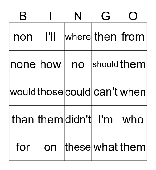 Sight Words III Bingo Card
