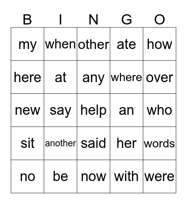 Sight Words I Bingo Card