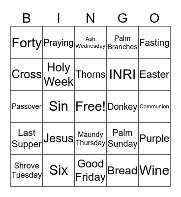 Lent Bingo Card