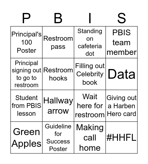 PBIS Selfie  Bingo Card