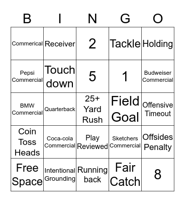 Super Bowl Bingo Card