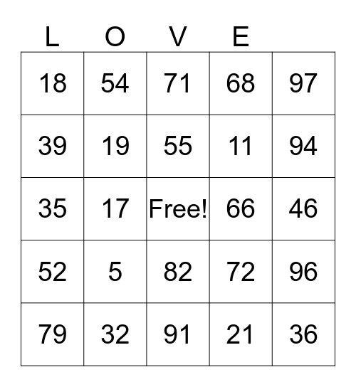 Valentine's Bingo Card