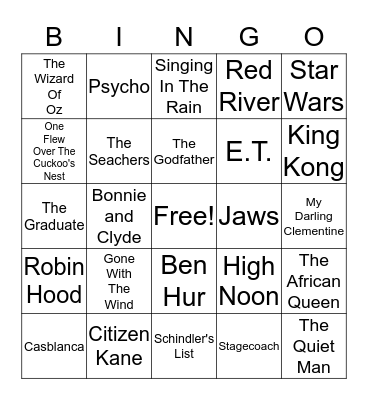 Top Movies of 20th Century Bingo Card