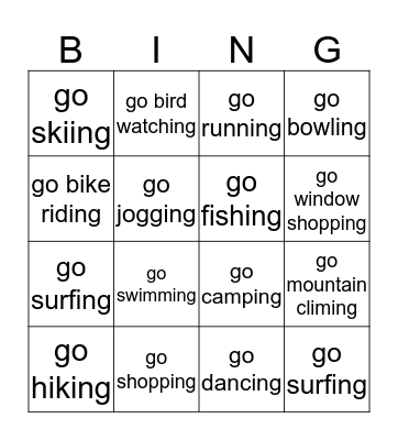 go Ving Bingo Card