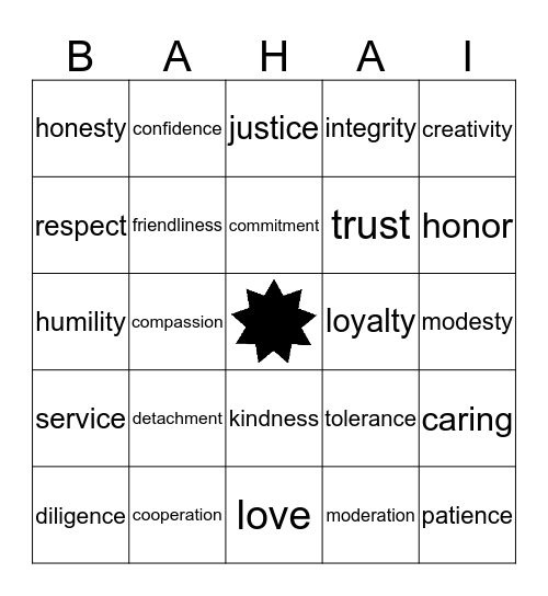 Bahá'í Bingo Card