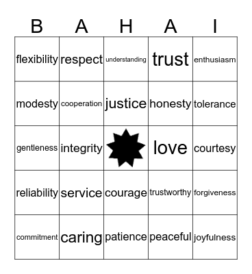Bahá'í Bingo Card