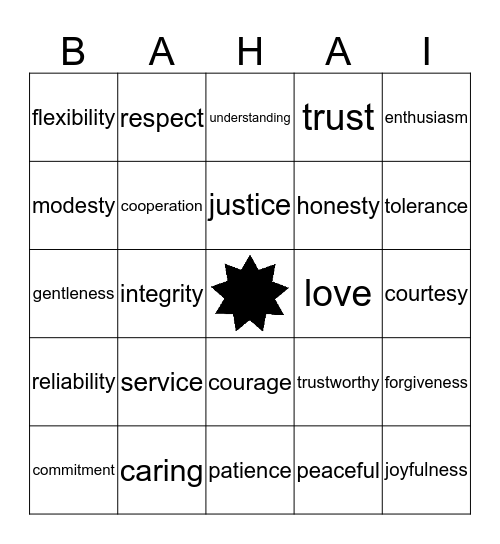 Bahá'í Bingo Card